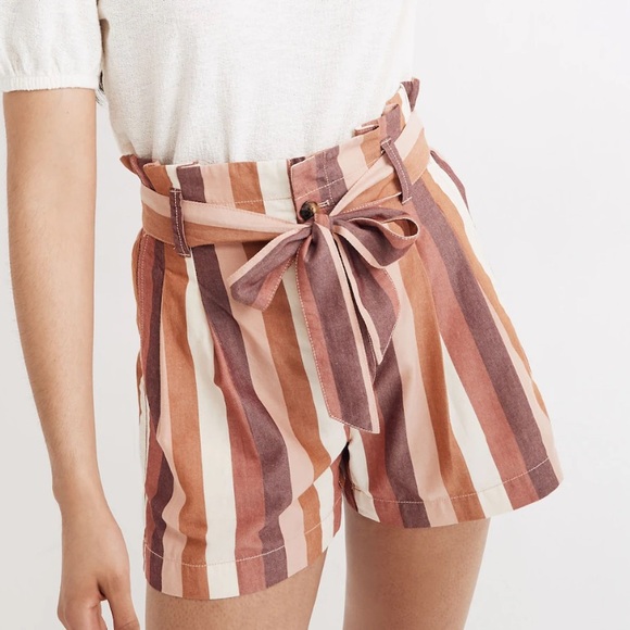 Madewell High Rise Belted Paperbag Shorts in Rainbow Stripe - Picture 1 of 7